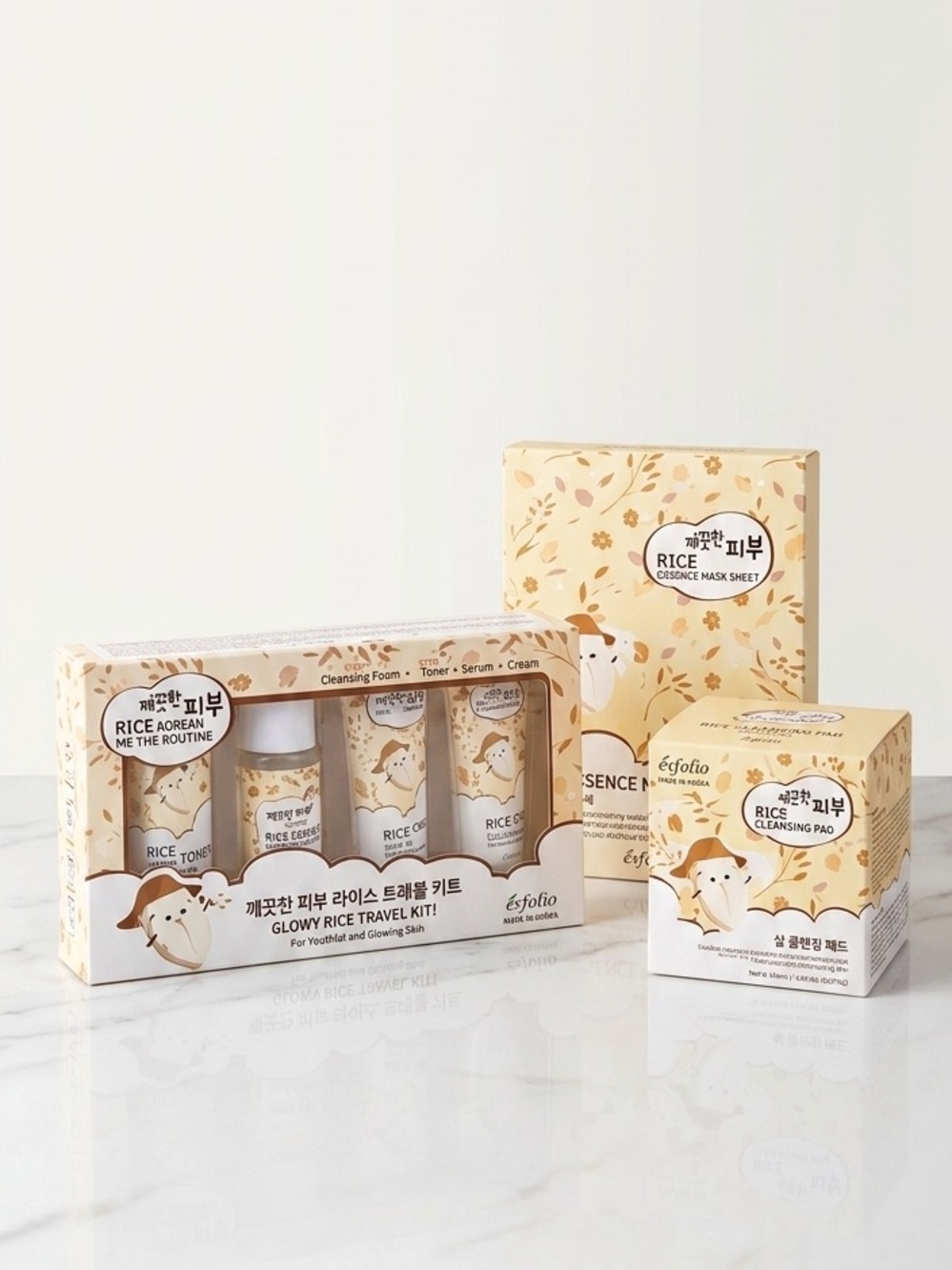 Rice Cleansing & Essence Mask Set - Cream/Beige